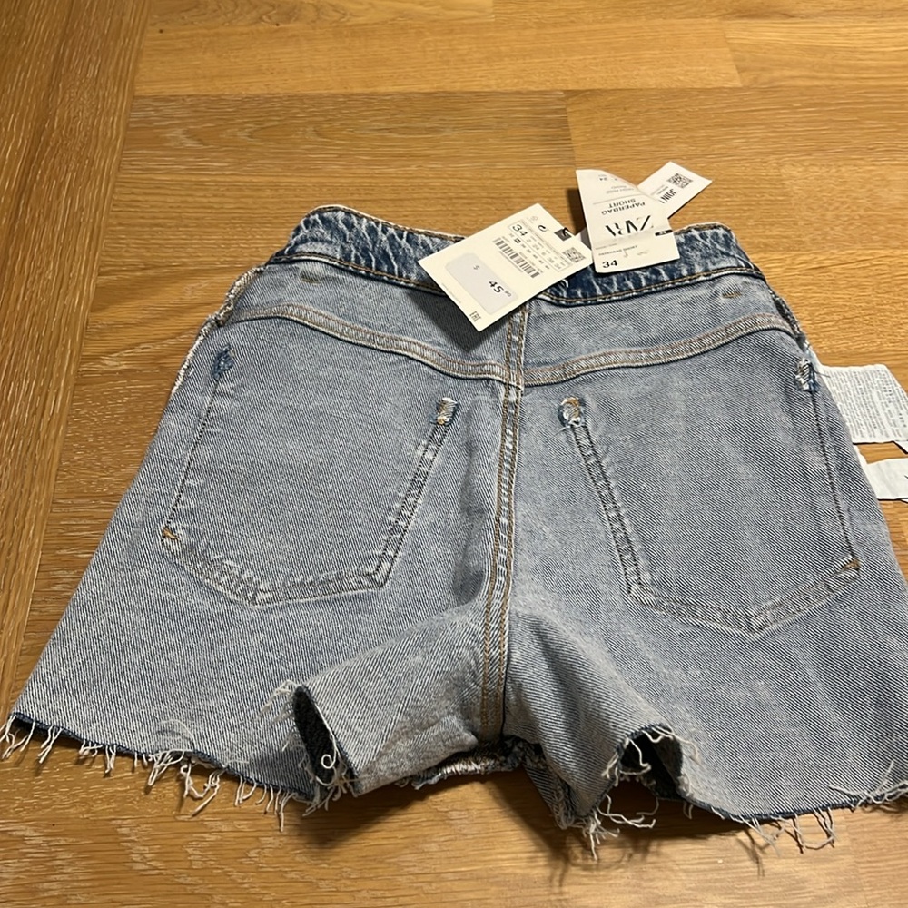 Zara Shorts Jeans Denim Blue Distressed Women Shorts jeans size 2 NEW - Picture 14 of 15